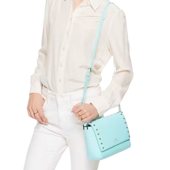 Kate Spade Sanders Place Avva Turquoise Studded Leather Crossbody Bag Purse EUC - Picture 4 of 16